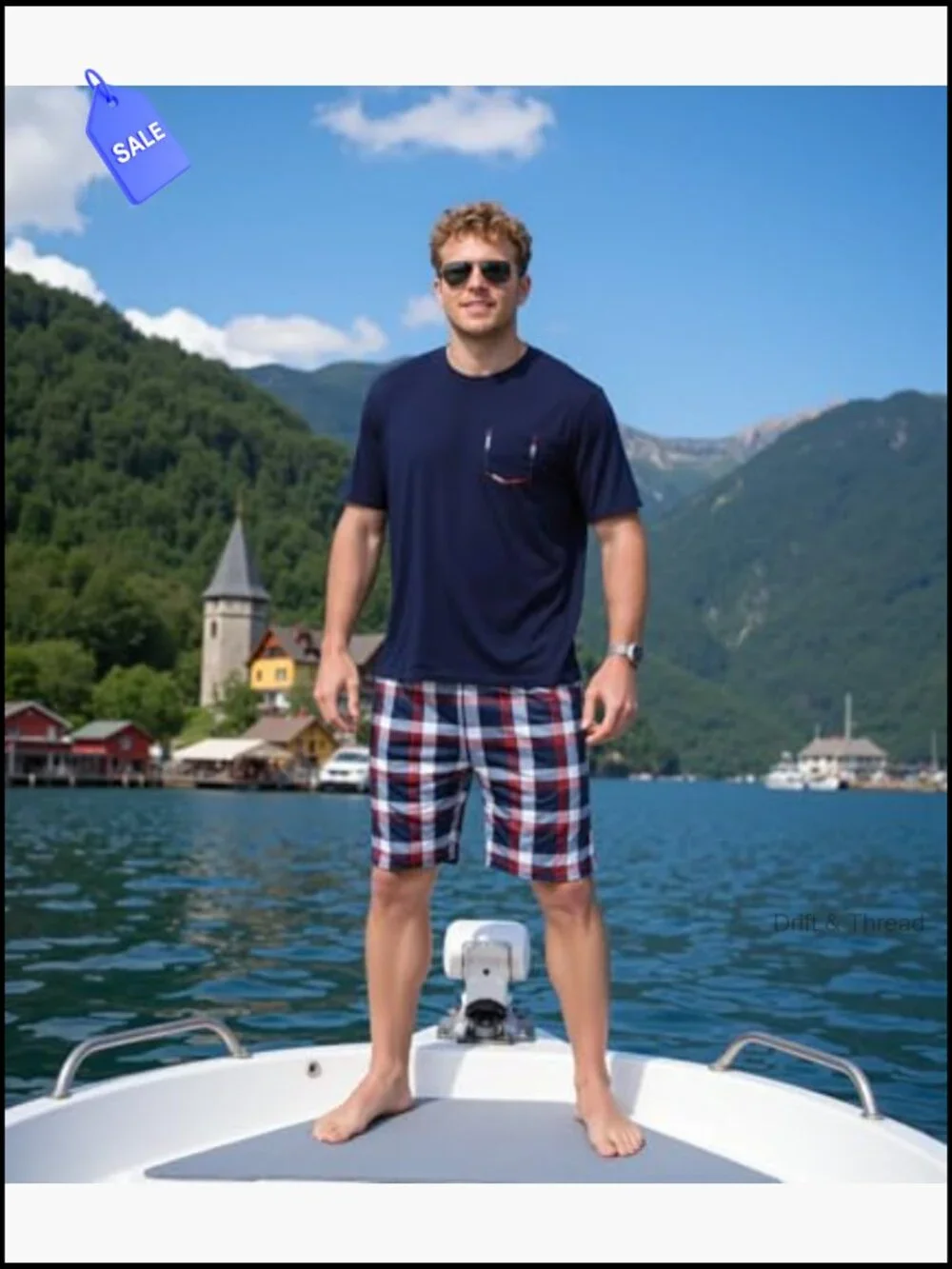 Men's 2-Piece Cotton Pajama Set Short Sleeve Lounge Set with Shorts